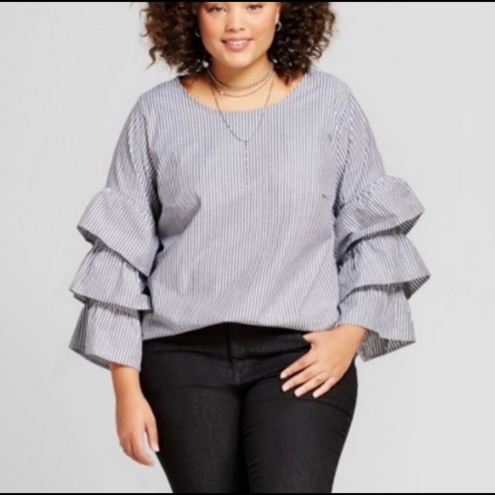 Ava and Viv Ruffle Long Sleeve Blouse